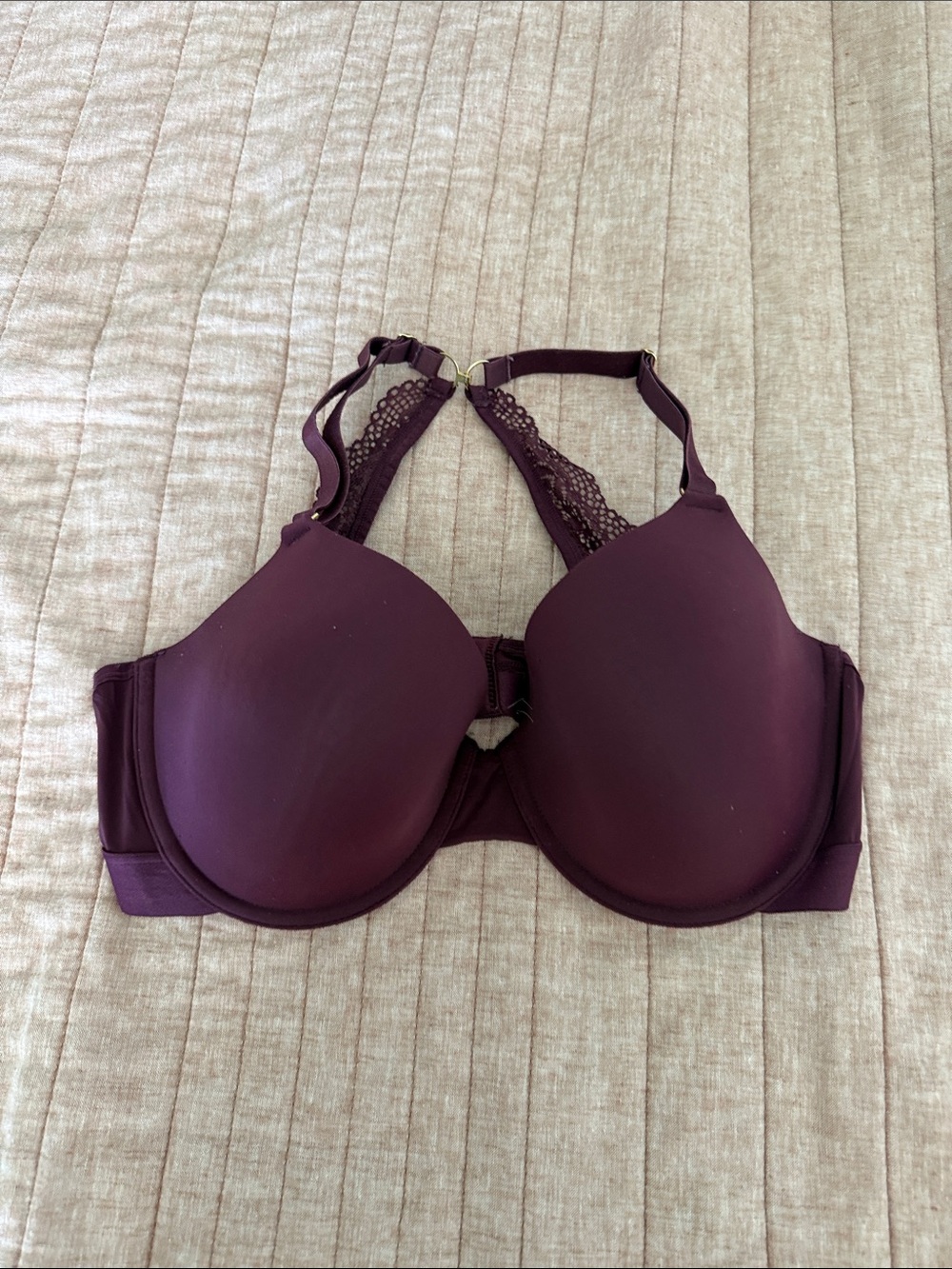 Lively Racerback Convertible Plunge T-Shirt Bra with Lace- Deep Plum 38C